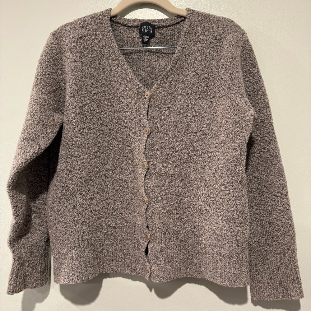 Eileen Fisher brown textured wool blend cardigan